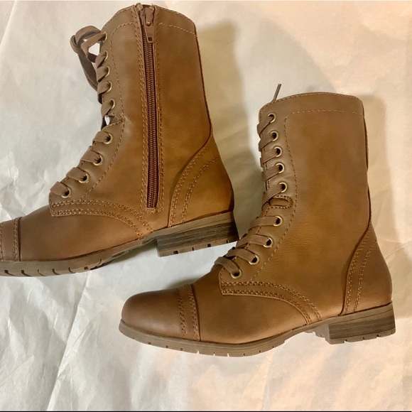 Women's Brown Lace Up Side Zipper Boot Cognac New - Picture 11 of 12